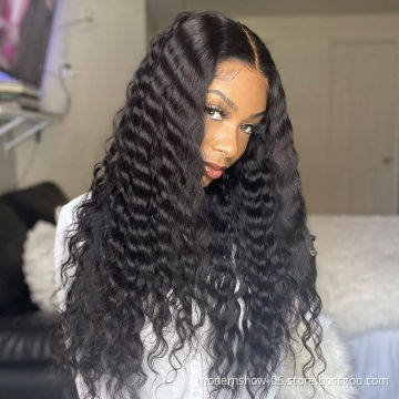 Factory Wholesale Unprocessed 100% Raw Mink Virgin Hair Wigs Deep Wave Lace Front Wig